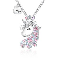 PPJew Unicorn Necklace for Girls Crystal Pendant Necklaces Unicorn Jewelry for Teens Little Girls Daughter Granddaughter Birthday Party Gift