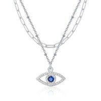 PPJew Layered Evil Eye Necklaces for Women 18K Gold Plated Dainty Chocker Necklace Delicate Jewelry Gift for Women Girls Silver