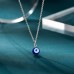 PPJew Evil Eye Necklace Chain Blue Eyes Amulet Pendant Necklace Ojo Turco Kabbalah Protection Adjustable Delicate Jewelry Gift for Women Girls（Silver）